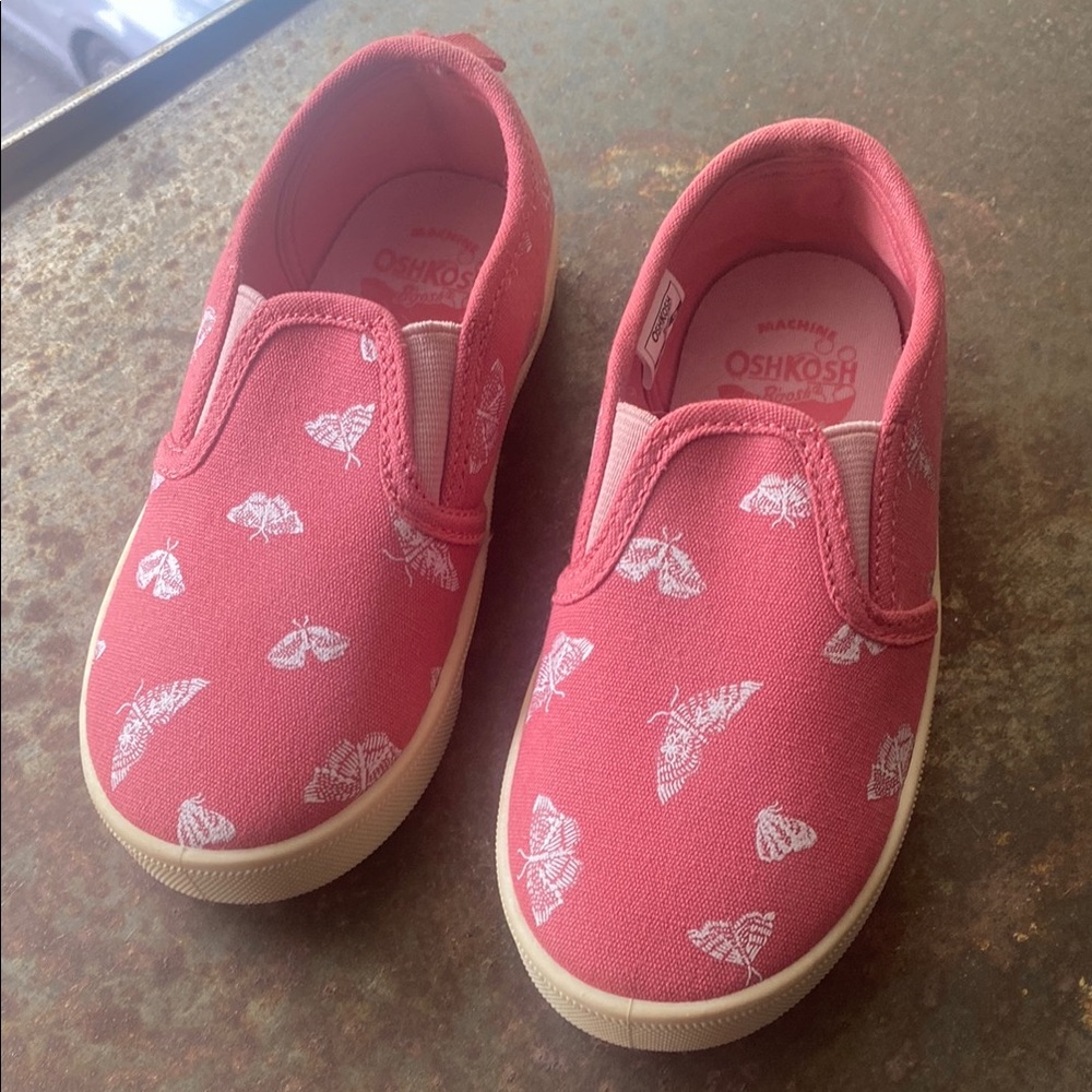 OshKosh B'gosh Pink Canvas Slip-on Sneakers with Butterfly Print. Size 10M